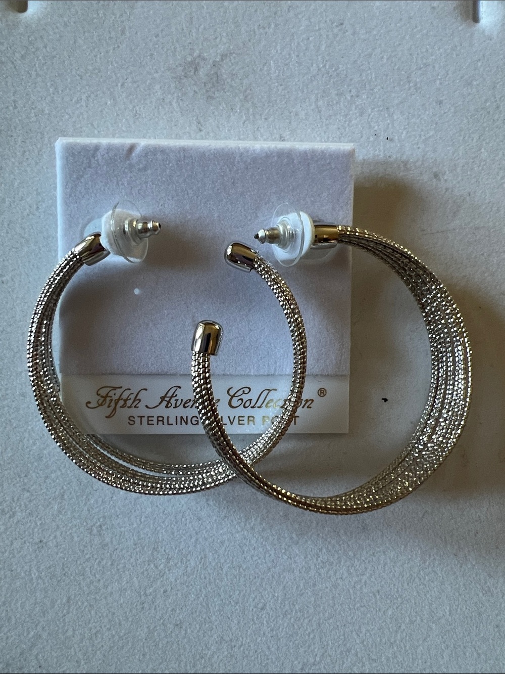 Fifth Avenue Collection Sterling Silver Textured Hoop Earrings - Silver